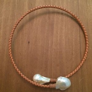 Leather and Mother of Pearl Choker